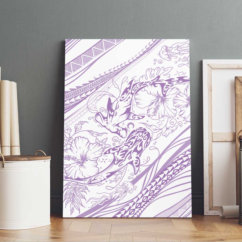 Sharks Couple Dreamy Polynesians Floral Sea Canvas Wall Art Lilac LT7 - Polynesian Pride