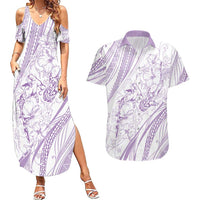Sharks Couple Dreamy Polynesians Floral Sea Couples Matching Summer Maxi Dress and Hawaiian Shirt Lilac - Polynesian Pride