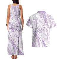 Sharks Couple Dreamy Polynesians Floral Sea Couples Matching Tank Maxi Dress and Hawaiian Shirt Lilac - Polynesian Pride