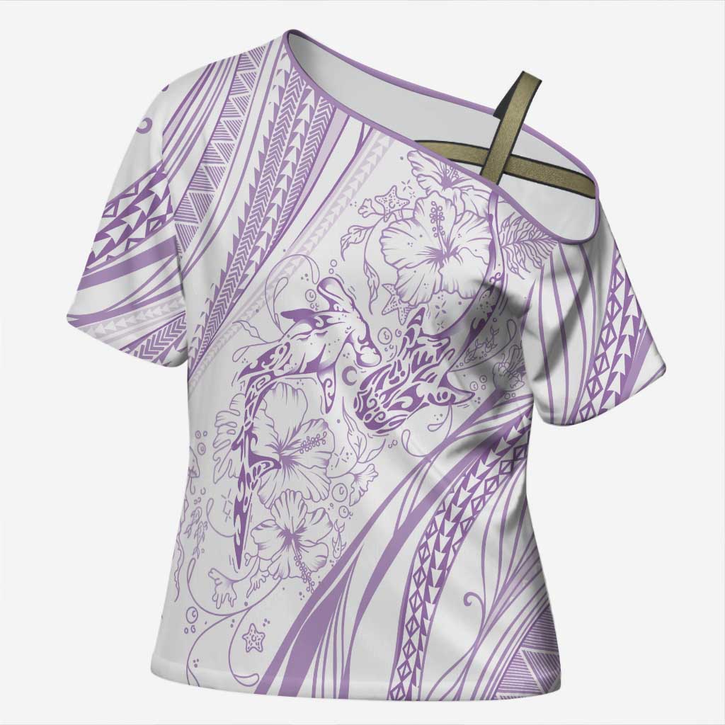 Sharks Couple Dreamy Polynesians Floral Sea Cross Shoulder Shirt Lilac LT7 Female Lilac - Polynesian Pride