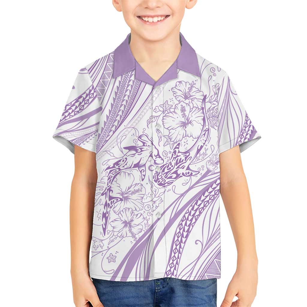 Sharks Couple Dreamy Polynesians Floral Sea Family Matching Long Sleeve Bodycon Dress and Hawaiian Shirt Lilac - Polynesian Pride