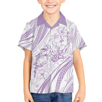 Sharks Couple Dreamy Polynesians Floral Sea Family Matching Long Sleeve Bodycon Dress and Hawaiian Shirt Lilac - Polynesian Pride