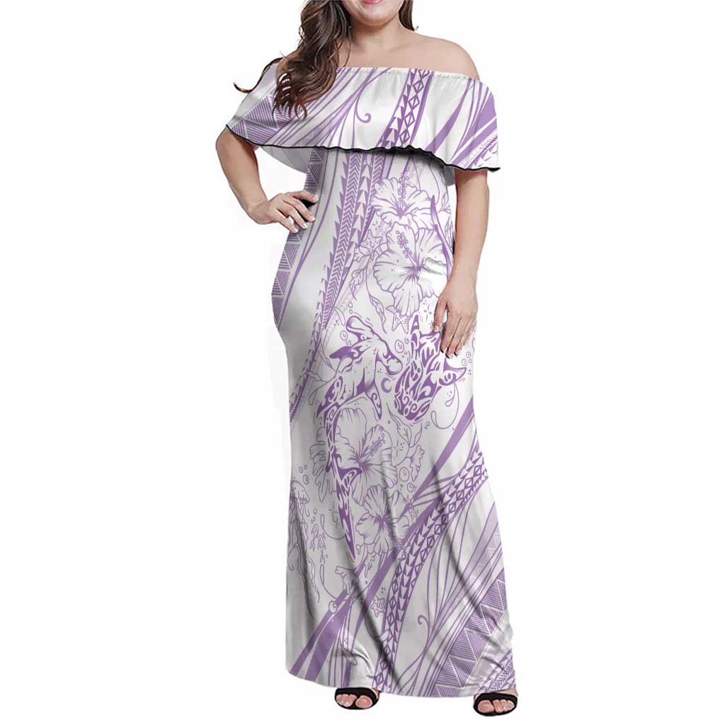 Sharks Couple Dreamy Polynesians Floral Sea Family Matching Off Shoulder Maxi Dress and Hawaiian Shirt Lilac - Polynesian Pride