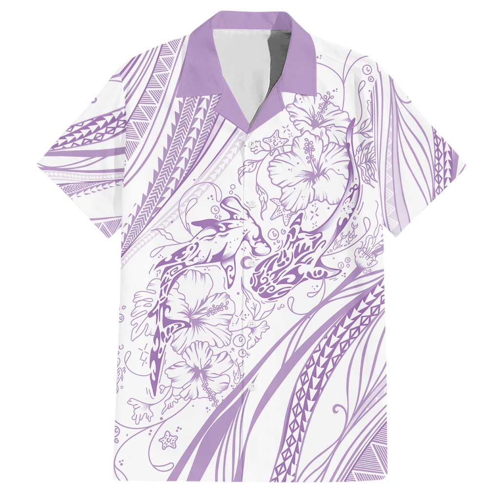 Sharks Couple Dreamy Polynesians Floral Sea Family Matching Short Sleeve Bodycon Dress and Hawaiian Shirt Lilac - Polynesian Pride