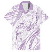 Sharks Couple Dreamy Polynesians Floral Sea Family Matching Short Sleeve Bodycon Dress and Hawaiian Shirt Lilac - Polynesian Pride