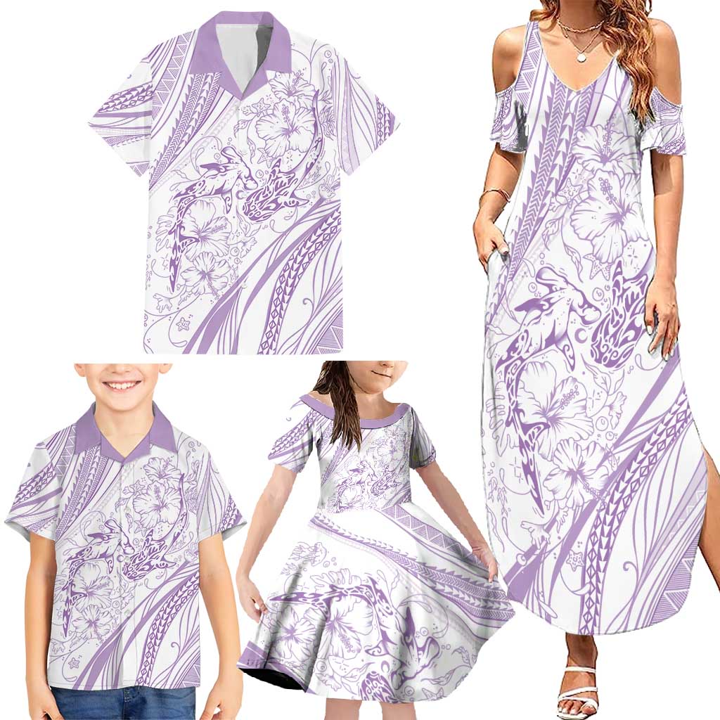 Sharks Couple Dreamy Polynesians Floral Sea Family Matching Summer Maxi Dress and Hawaiian Shirt Lilac - Polynesian Pride