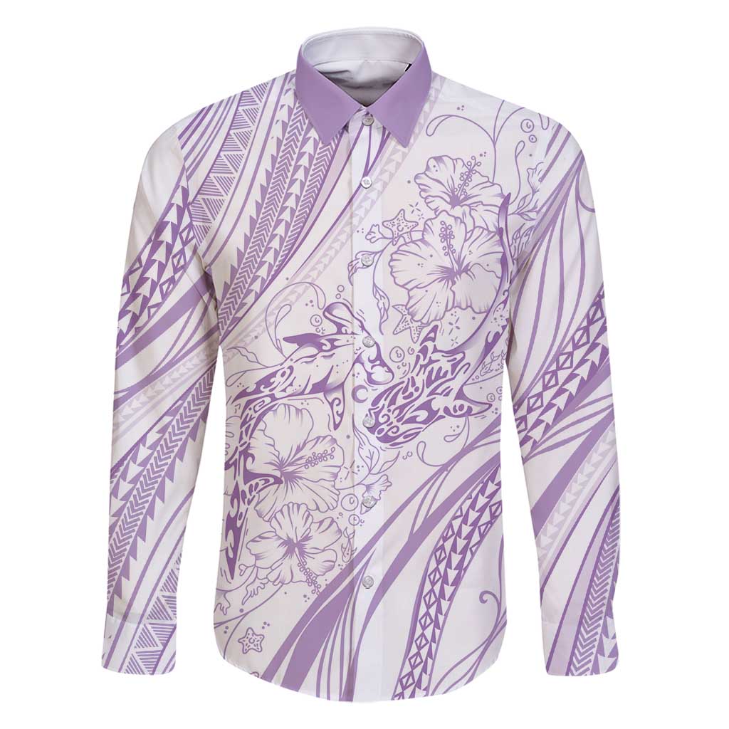 Sharks Couple Dreamy Polynesians Floral Sea Family Matching Summer Maxi Dress and Hawaiian Shirt Lilac - Polynesian Pride