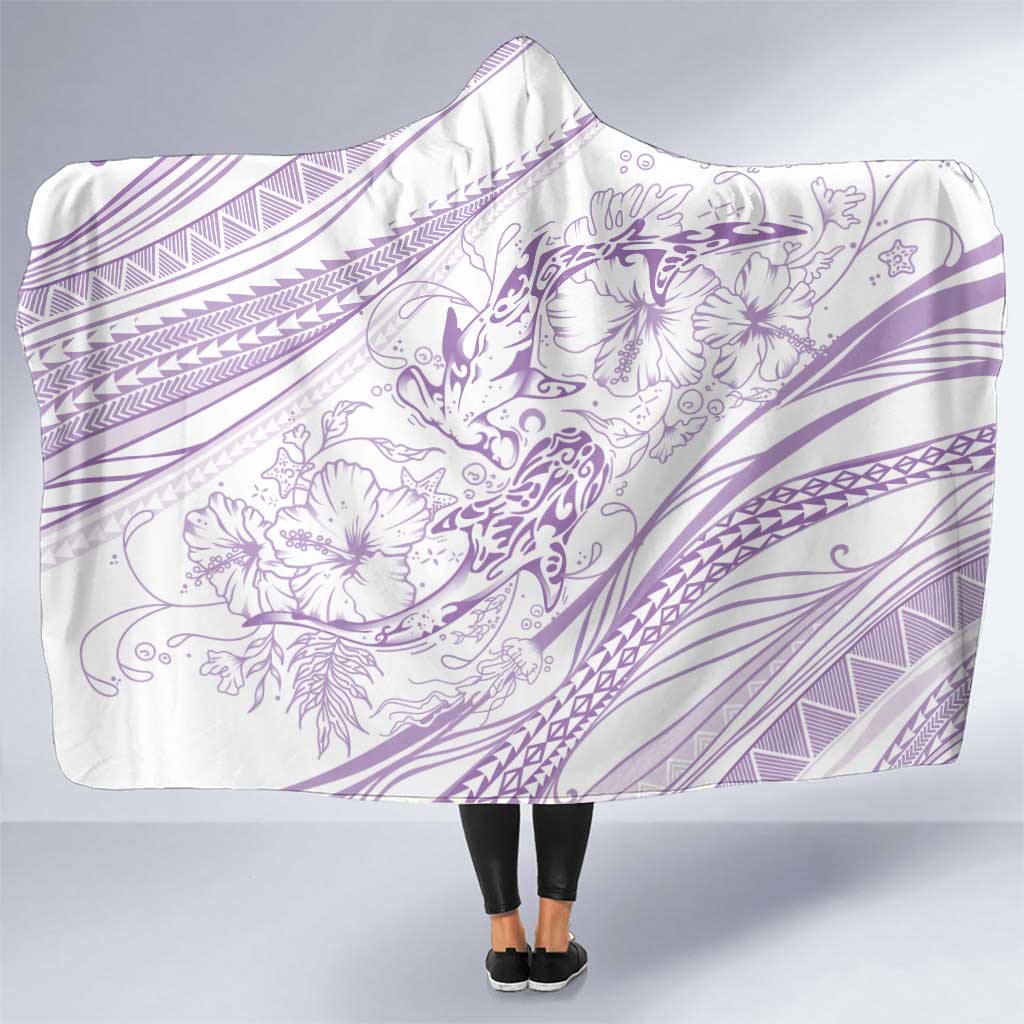 Sharks Couple Dreamy Polynesians Floral Sea Hooded Blanket Lilac LT7 One Size Lilac - Polynesian Pride