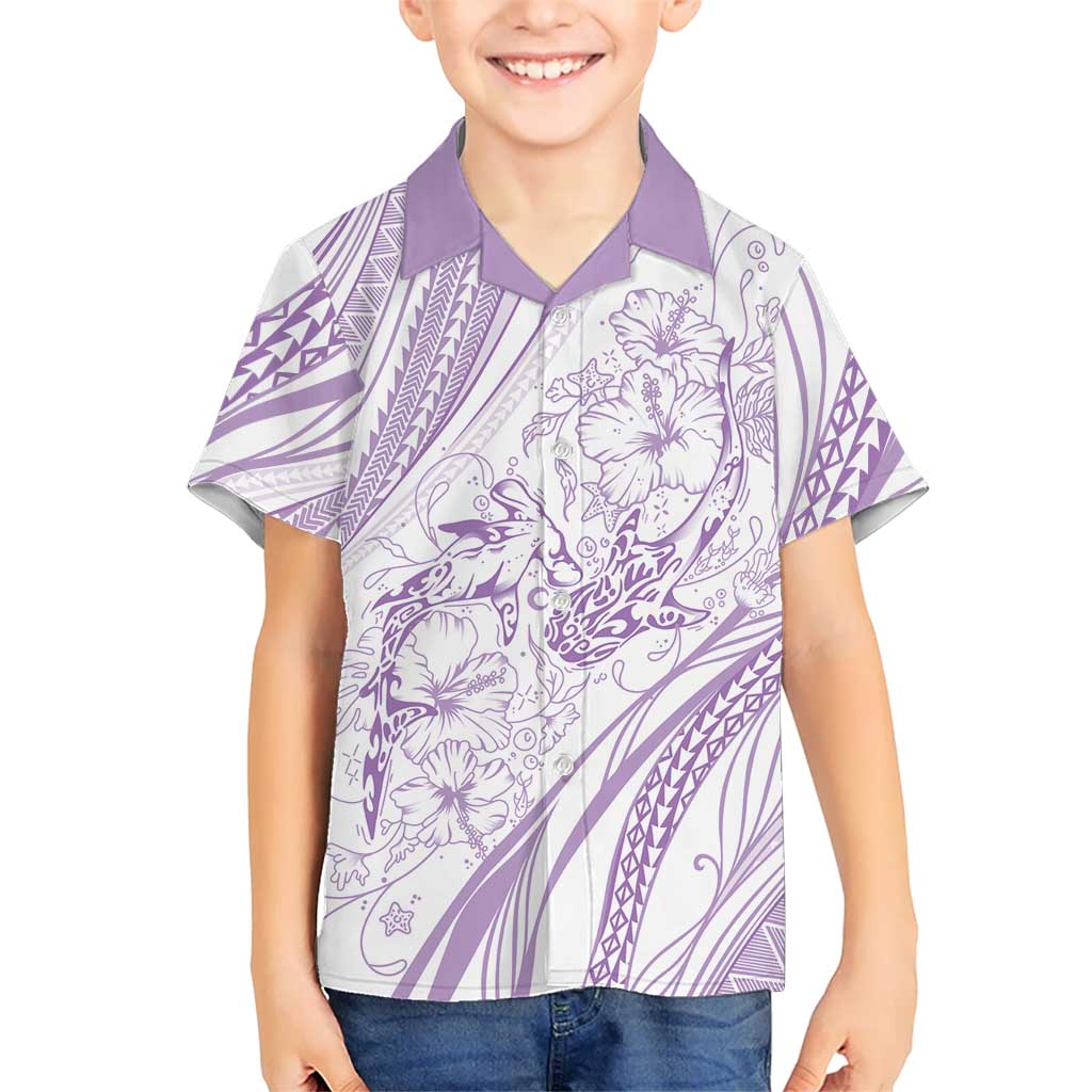 Sharks Couple Dreamy Polynesians Floral Sea Kid Hawaiian Shirt Lilac LT7 Kid Lilac - Polynesian Pride