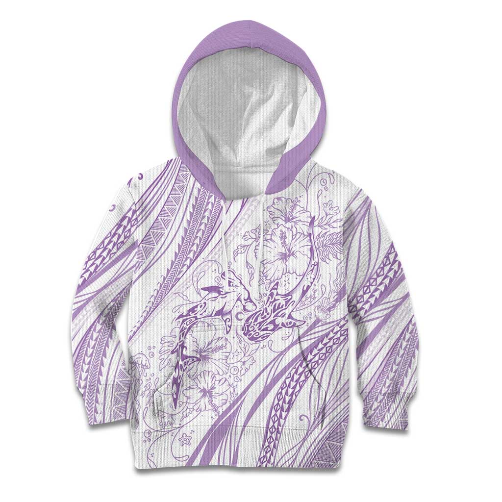 Sharks Couple Dreamy Polynesians Floral Sea Kid Hoodie Lilac - Polynesian Pride