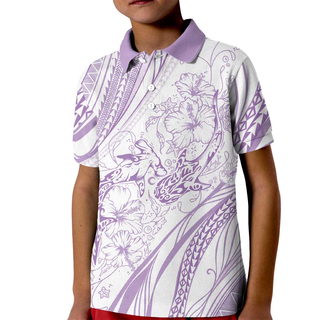 Sharks Couple Dreamy Polynesians Floral Sea Kid Polo Shirt Lilac LT7 Kid Lilac - Polynesian Pride