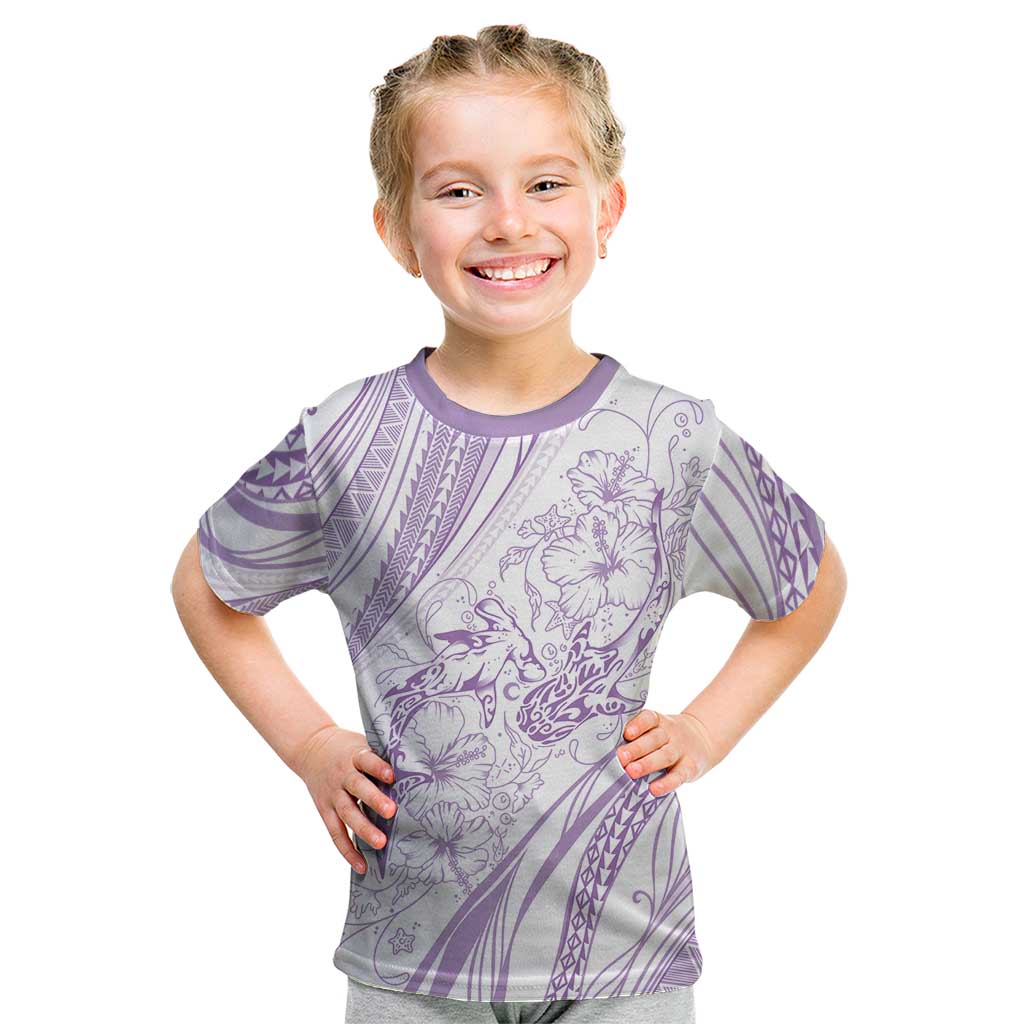 Sharks Couple Dreamy Polynesians Floral Sea Kid T Shirt Lilac LT7 Lilac - Polynesian Pride