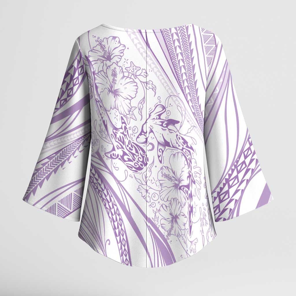 Sharks Couple Dreamy Polynesians Floral Sea Kimono Sleeve Blouse Lilac - Polynesian Pride