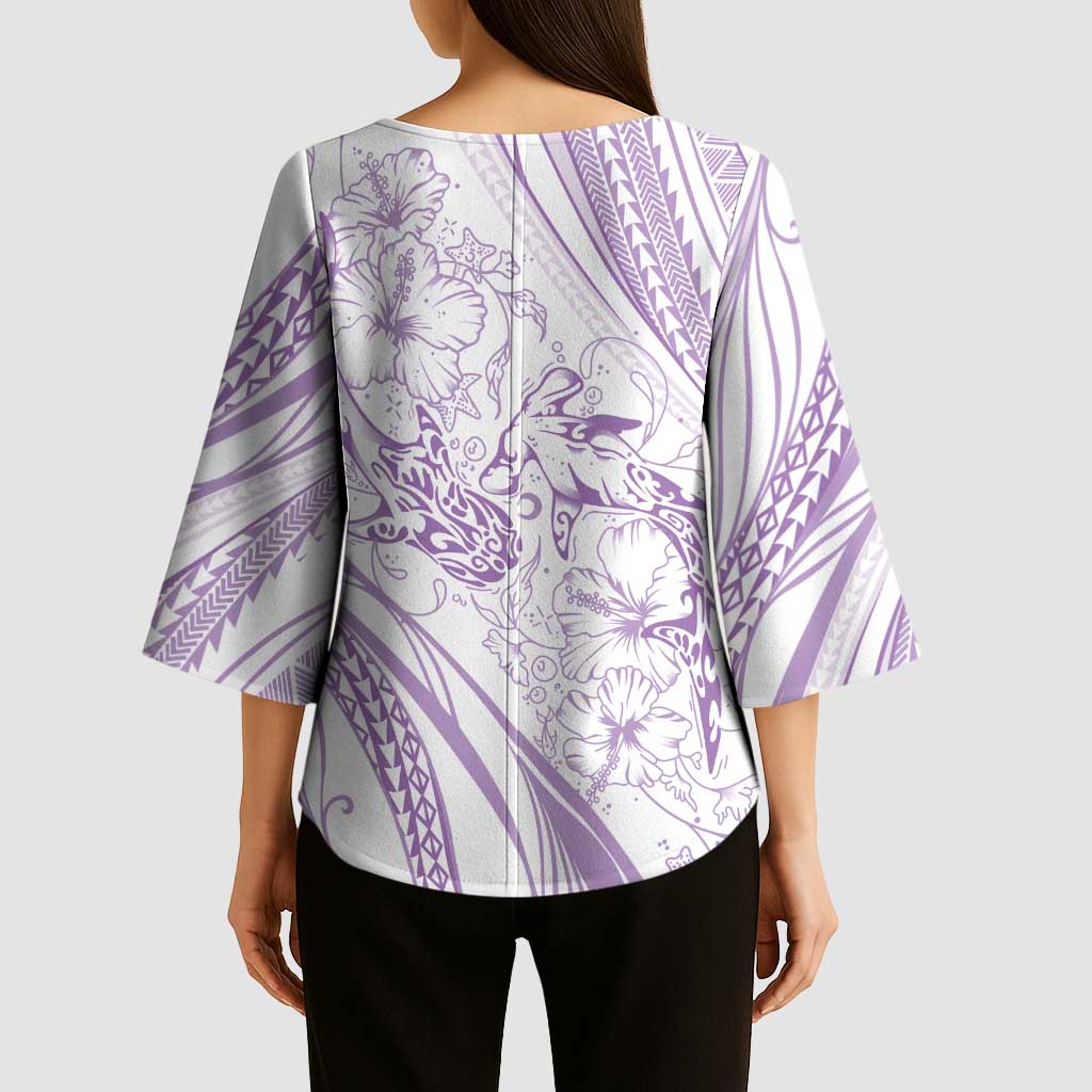 Sharks Couple Dreamy Polynesians Floral Sea Kimono Sleeve Blouse Lilac - Polynesian Pride