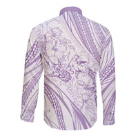 Sharks Couple Dreamy Polynesians Floral Sea Long Sleeve Button Shirt Lilac LT7 - Polynesian Pride