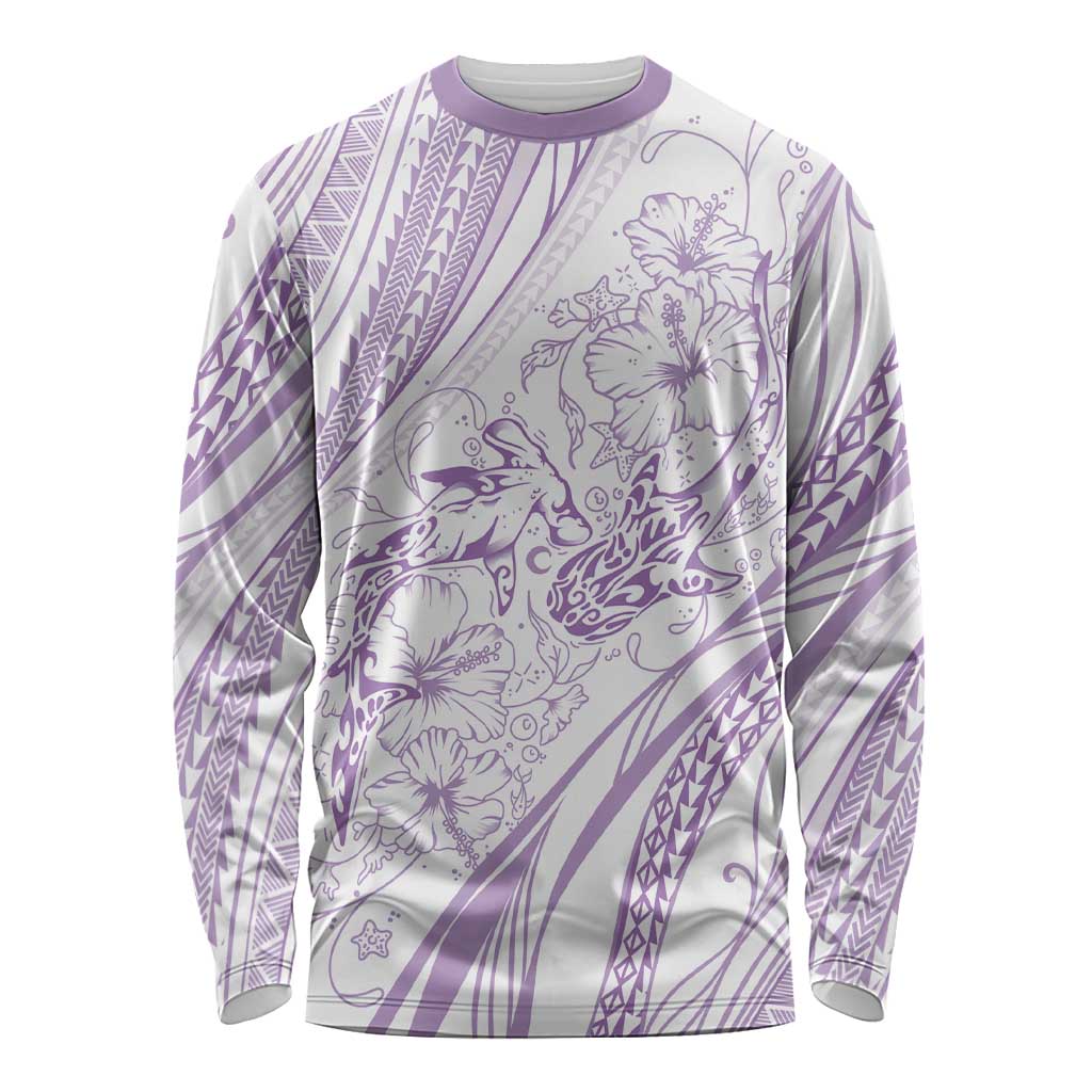 Sharks Couple Dreamy Polynesians Floral Sea Long Sleeve Shirt Lilac LT7 Unisex Lilac - Polynesian Pride