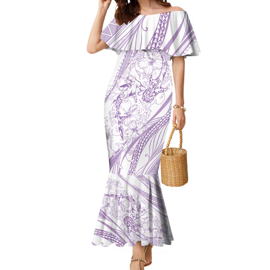Sharks Couple Dreamy Polynesians Floral Sea Mermaid Dress Lilac - Polynesian Pride