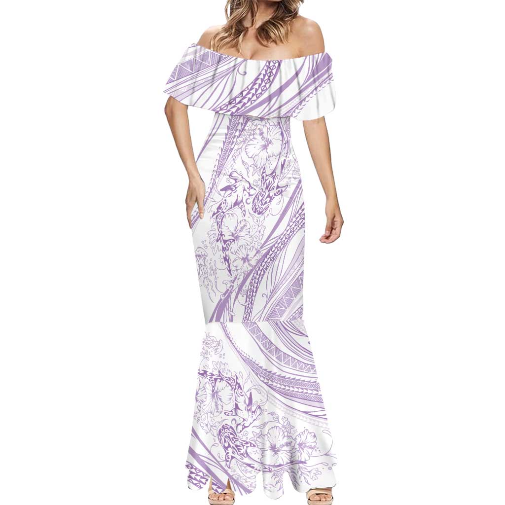 Sharks Couple Dreamy Polynesians Floral Sea Mermaid Dress Lilac - Polynesian Pride