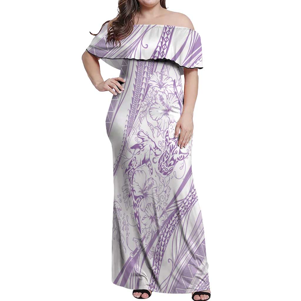 Sharks Couple Dreamy Polynesians Floral Sea Off Shoulder Maxi Dress Lilac LT7 Women Lilac - Polynesian Pride