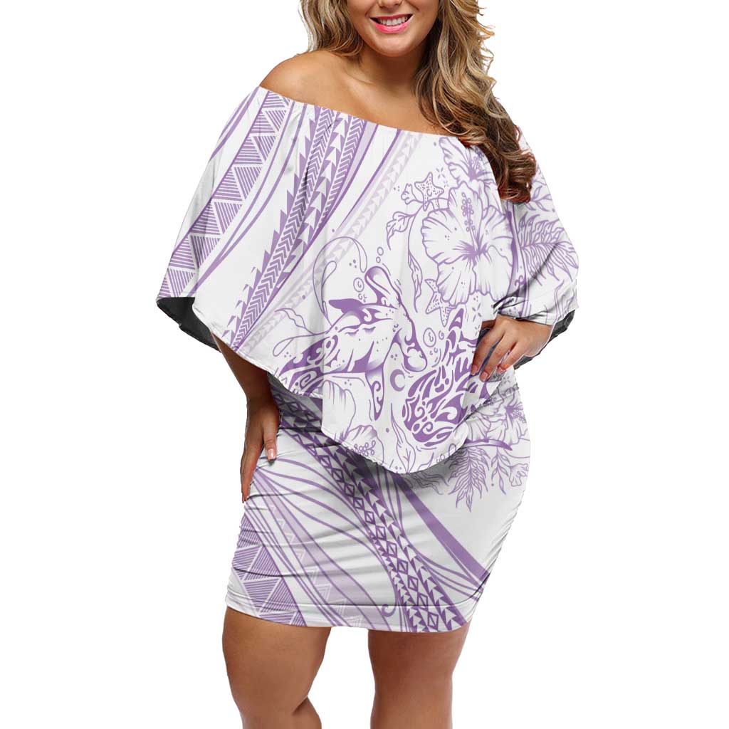 Sharks Couple Dreamy Polynesians Floral Sea Off Shoulder Short Dress Lilac - Polynesian Pride