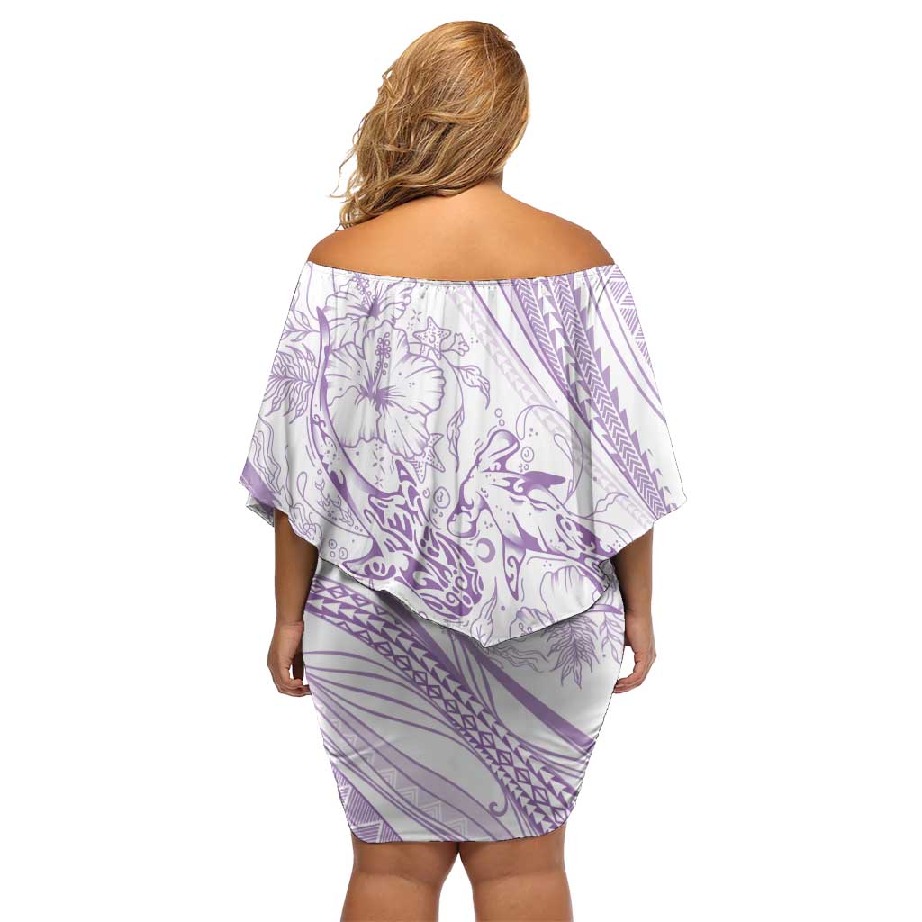 Sharks Couple Dreamy Polynesians Floral Sea Off Shoulder Short Dress Lilac - Polynesian Pride