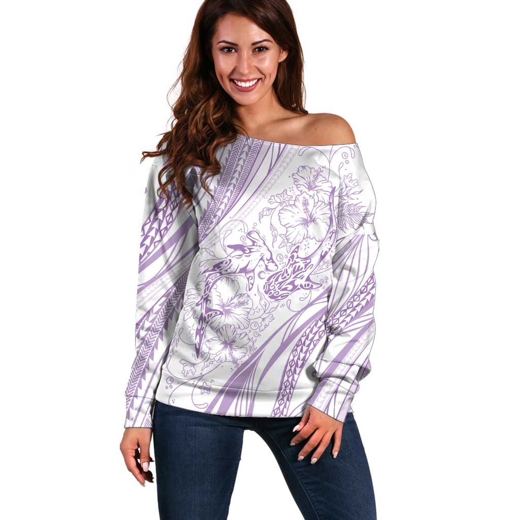 Sharks Couple Dreamy Polynesians Floral Sea Off Shoulder Sweater Lilac LT7 Women Lilac - Polynesian Pride