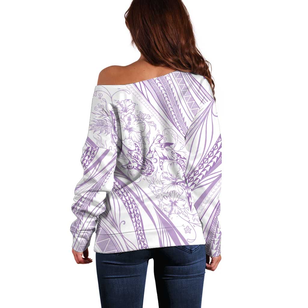 Sharks Couple Dreamy Polynesians Floral Sea Off Shoulder Sweater Lilac LT7 - Polynesian Pride