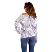 Sharks Couple Dreamy Polynesians Floral Sea Off Shoulder Sweater Lilac LT7 - Polynesian Pride