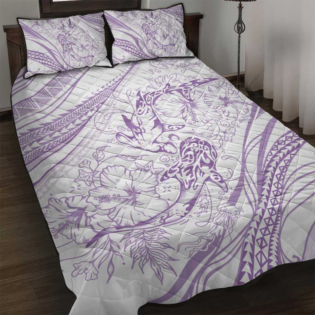 Sharks Couple Dreamy Polynesians Floral Sea Quilt Bed Set Lilac - Polynesian Pride
