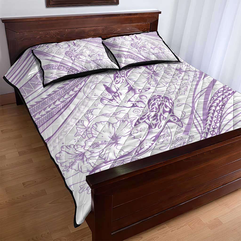Sharks Couple Dreamy Polynesians Floral Sea Quilt Bed Set Lilac LT7 - Polynesian Pride