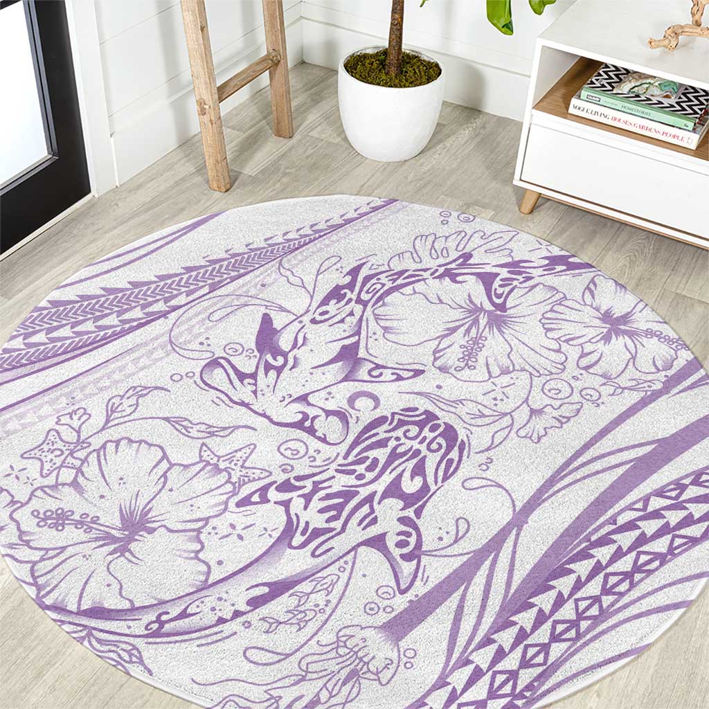 Sharks Couple Dreamy Polynesians Floral Sea Round Carpet Lilac LT7 Lilac - Polynesian Pride