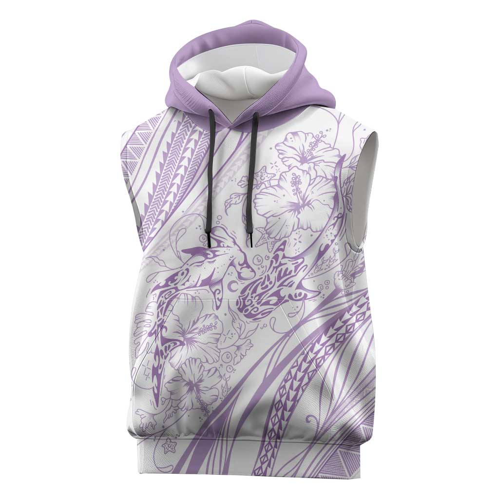 Sharks Couple Dreamy Polynesians Floral Sea Sleeveless Hoodie Lilac LT7 Lilac - Polynesian Pride