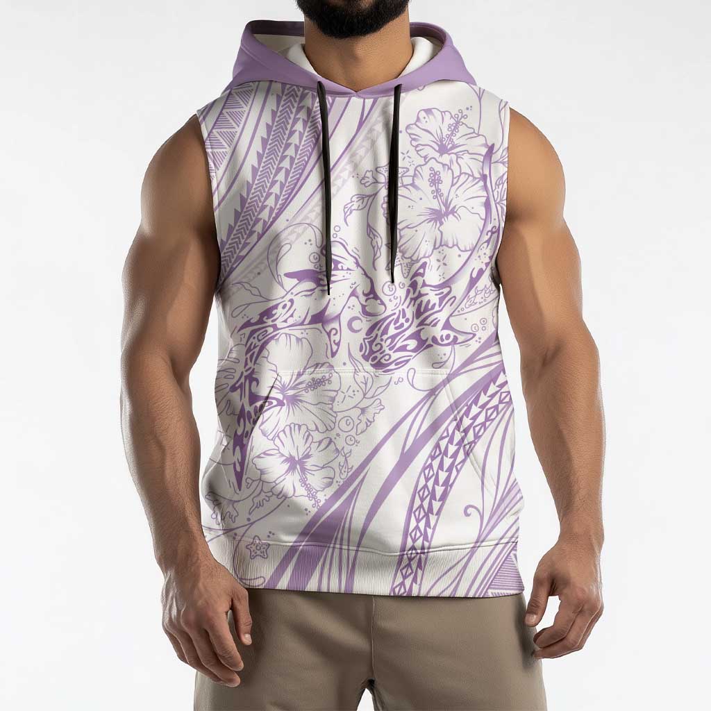 Sharks Couple Dreamy Polynesians Floral Sea Sleeveless Hoodie Lilac LT7 - Polynesian Pride
