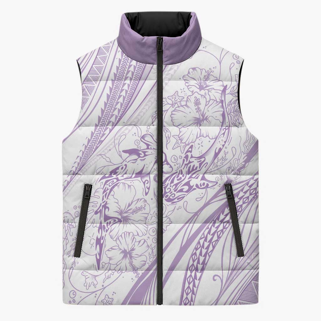 Sharks Couple Dreamy Polynesians Floral Sea Sleeveless Puffer Jacket Lilac LT7 Unisex Lilac - Polynesian Pride