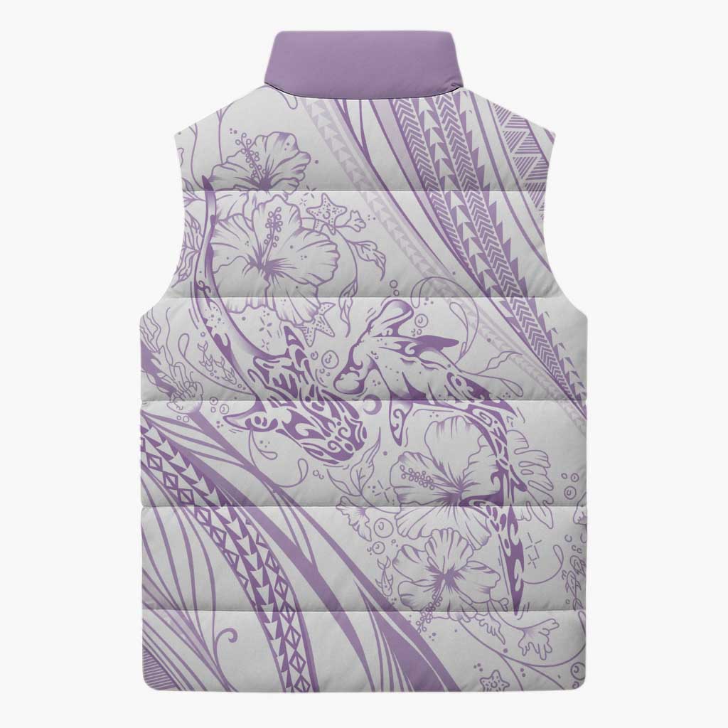 Sharks Couple Dreamy Polynesians Floral Sea Sleeveless Puffer Jacket Lilac LT7 - Polynesian Pride