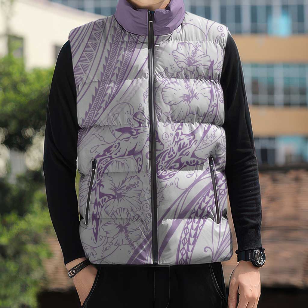 Sharks Couple Dreamy Polynesians Floral Sea Sleeveless Puffer Jacket Lilac LT7 - Polynesian Pride