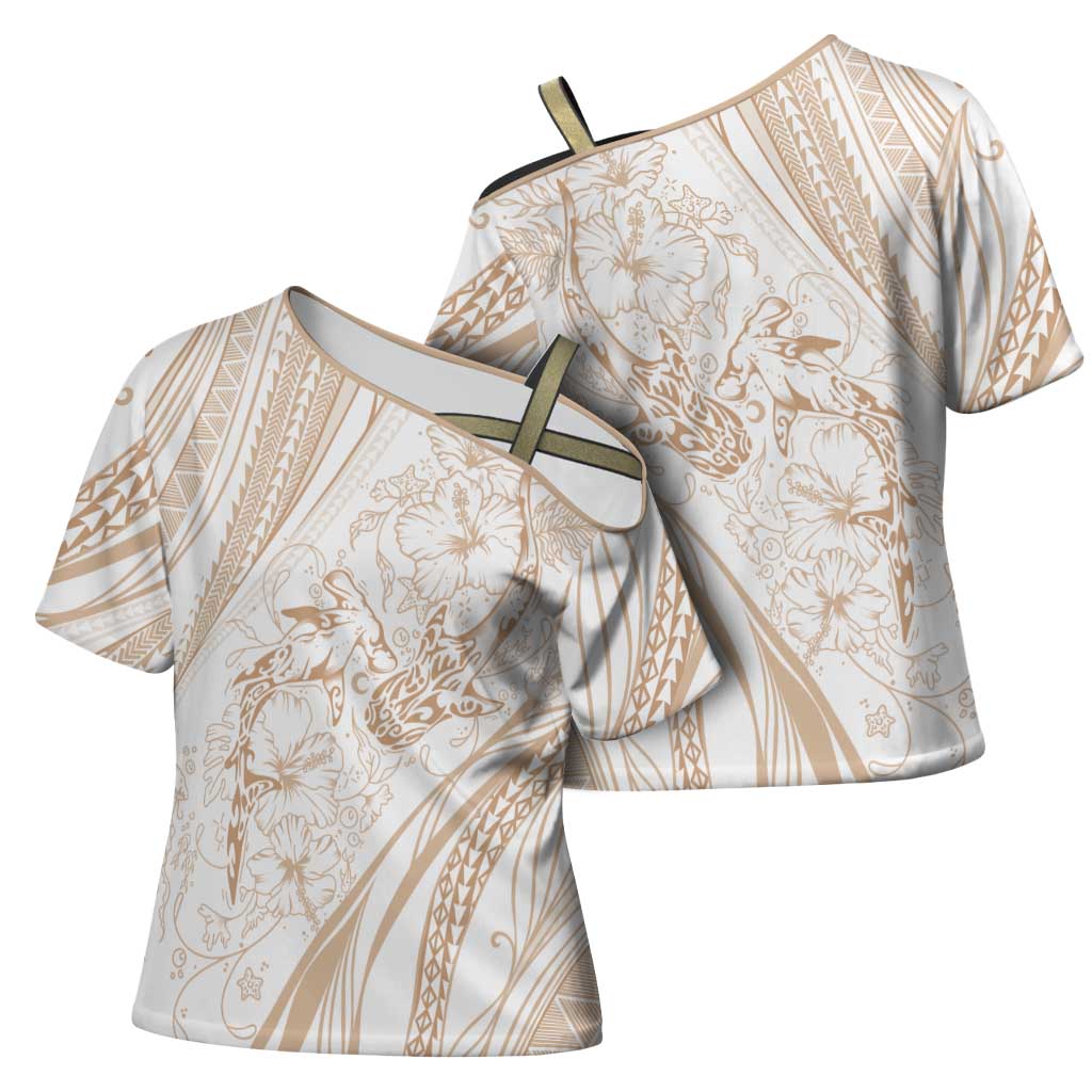 Sharks Couple Dreamy Polynesians Floral Sea Cross Shoulder Shirt Hazel LT7 - Polynesian Pride