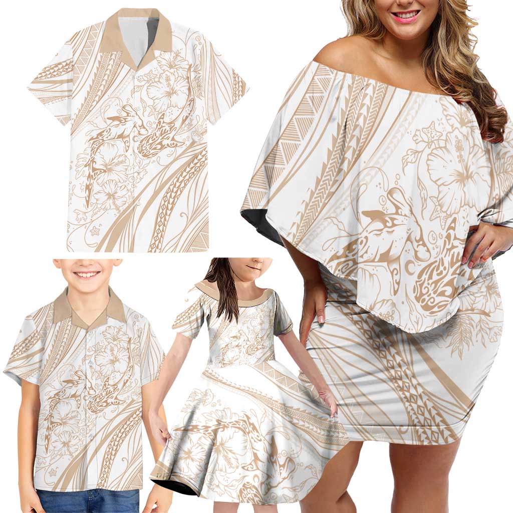 Sharks Couple Dreamy Polynesians Floral Sea Family Matching Off Shoulder Short Dress and Hawaiian Shirt Hazel - Polynesian Pride