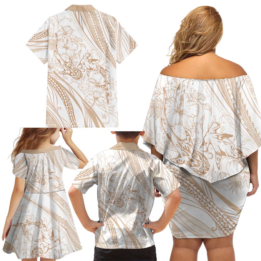 Sharks Couple Dreamy Polynesians Floral Sea Family Matching Off Shoulder Short Dress and Hawaiian Shirt Hazel - Polynesian Pride