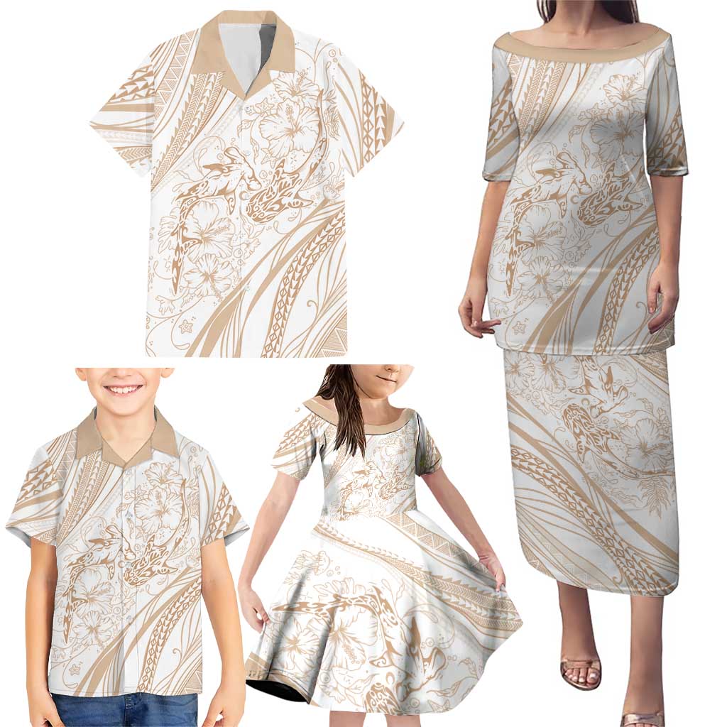 Sharks Couple Dreamy Polynesians Floral Sea Family Matching Puletasi and Hawaiian Shirt Hazel - Polynesian Pride