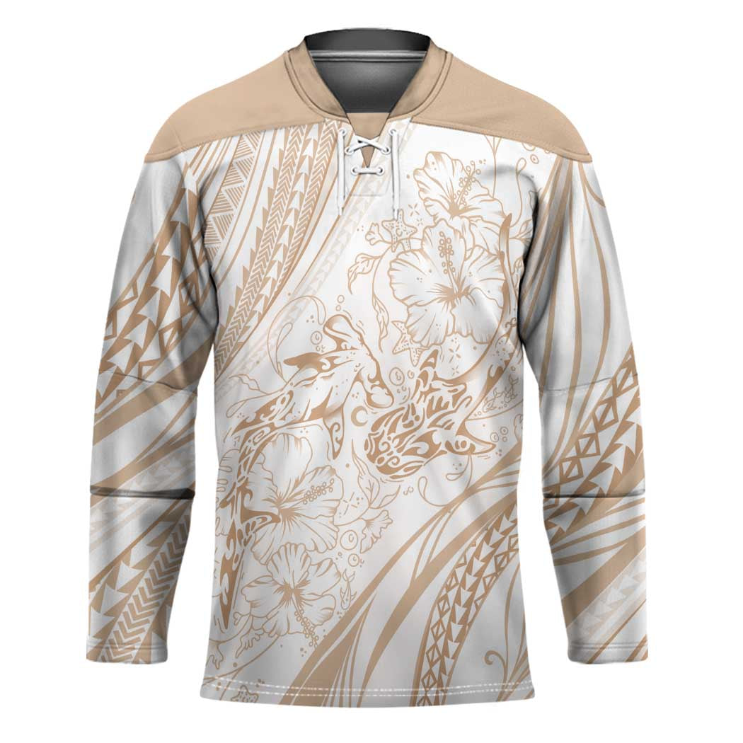Sharks Couple Dreamy Polynesians Floral Sea Hockey Jersey Hazel LT7 Unisex Hazel - Polynesian Pride