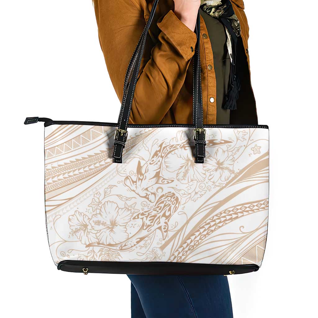 Sharks Couple Dreamy Polynesians Floral Sea Leather Tote Bag Hazel LT7 - Polynesian Pride