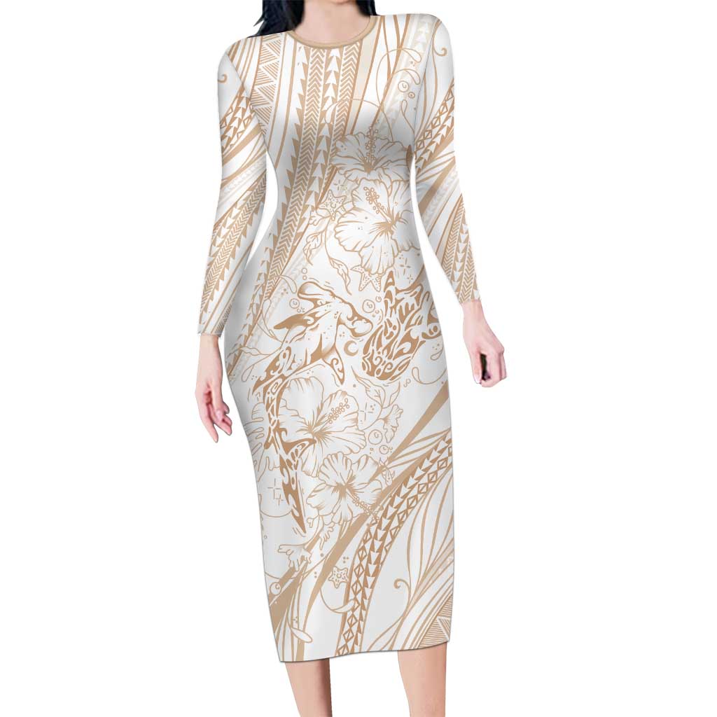 Sharks Couple Dreamy Polynesians Floral Sea Long Sleeve Bodycon Dress Hazel LT7 Long Dress Hazel - Polynesian Pride