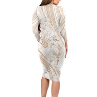 Sharks Couple Dreamy Polynesians Floral Sea Long Sleeve Bodycon Dress Hazel LT7 - Polynesian Pride