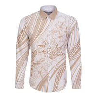 Sharks Couple Dreamy Polynesians Floral Sea Long Sleeve Button Shirt Hazel LT7 Unisex Hazel - Polynesian Pride