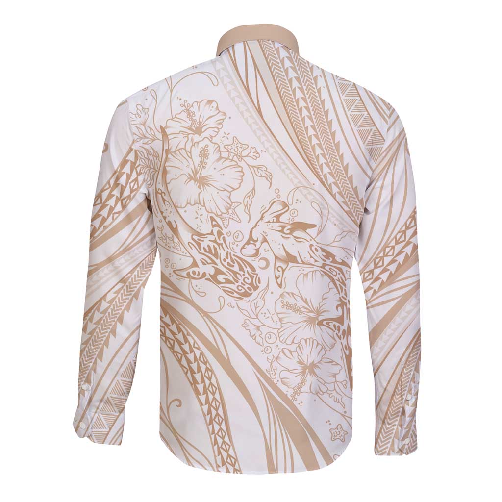 Sharks Couple Dreamy Polynesians Floral Sea Long Sleeve Button Shirt Hazel LT7 - Polynesian Pride