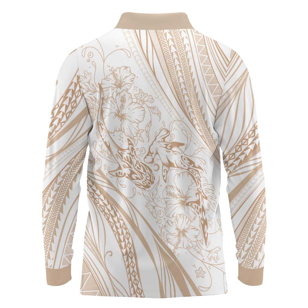 Sharks Couple Dreamy Polynesians Floral Sea Long Sleeve Polo Shirt Hazel LT7 - Polynesian Pride