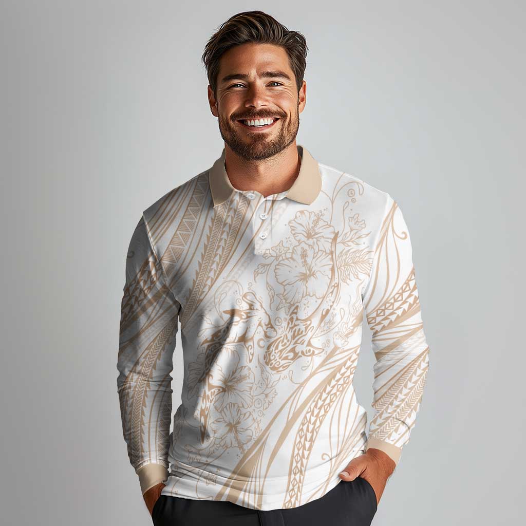 Sharks Couple Dreamy Polynesians Floral Sea Long Sleeve Polo Shirt Hazel LT7 - Polynesian Pride