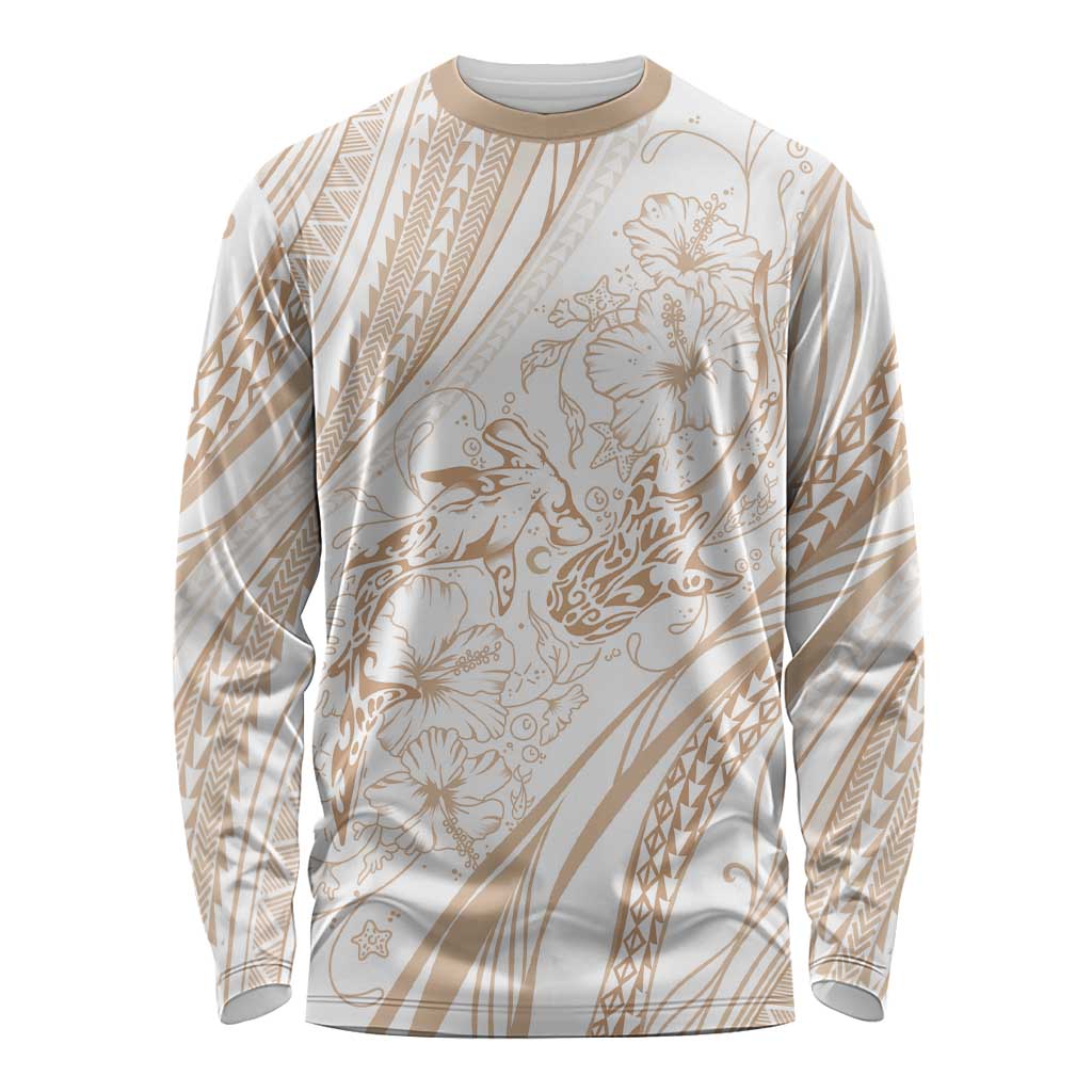Sharks Couple Dreamy Polynesians Floral Sea Long Sleeve Shirt Hazel LT7 Unisex Hazel - Polynesian Pride