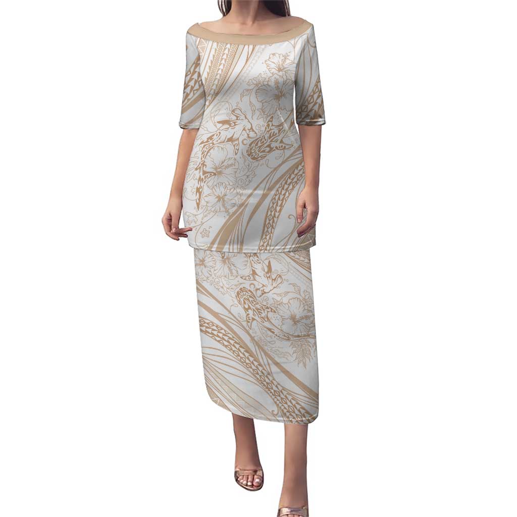 Sharks Couple Dreamy Polynesians Floral Sea Puletasi Hazel LT7 Long Dress Hazel - Polynesian Pride